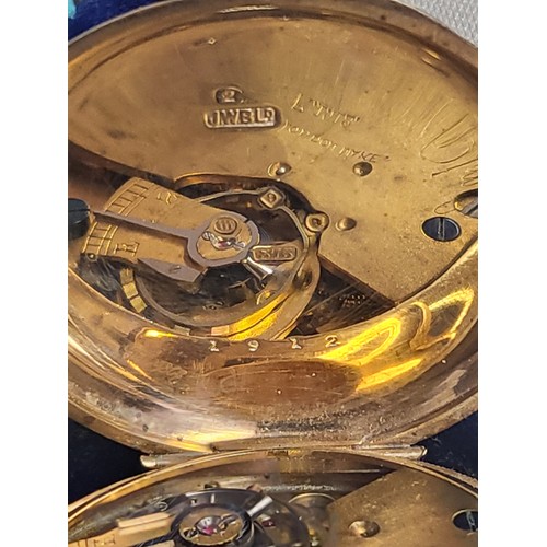 349 - A 9ct yellow gold pocket watch, by J W Benson & Son, with Arabic numeral dial and second subsidiary ... 