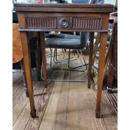 34 - A Georgian square folding card table with a drawer. Corners fold into the centre of the table. 73cm ... 