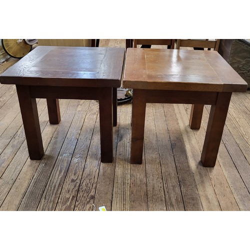 61 - Two oak square occasional tables. 56cm x 60cm x 60cm each