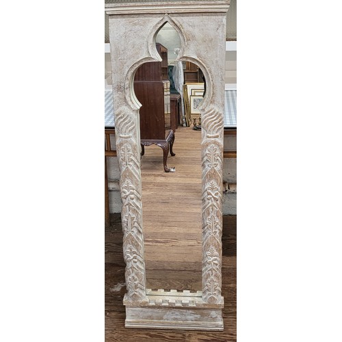 63 - Four modern mirrors: one Arabic and flora design 112cm x 36cm, one decorative gilt rectangular 63cm ... 