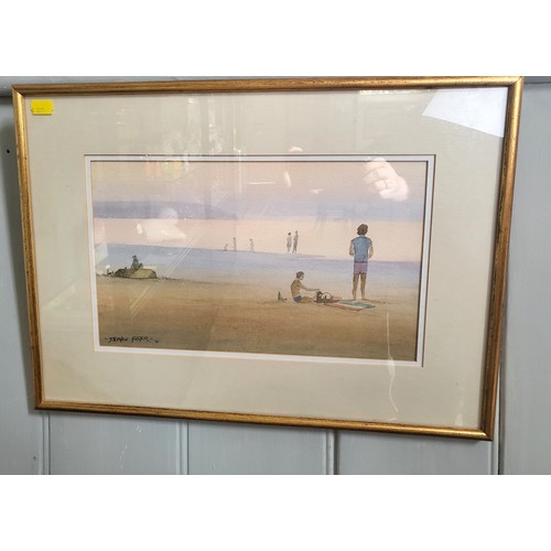 99 - A picturesque image of figures at the seaside, watercolour on paper, signed Stephen Foster 1989, fra... 