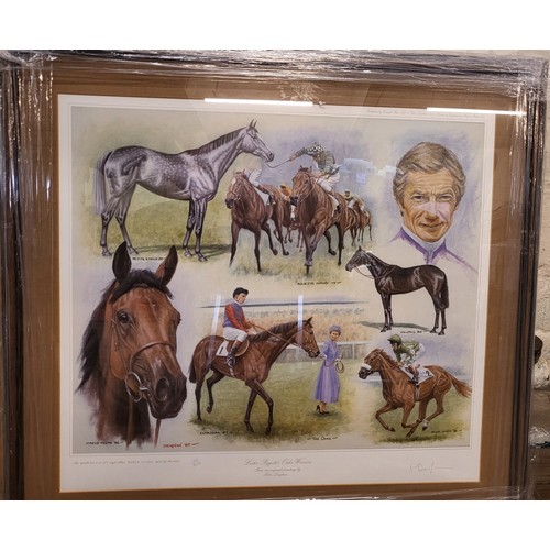 86 - Four signed limited edition Peter Deighan prints of Lestor Piggott winning rides in stripes. Mounted... 