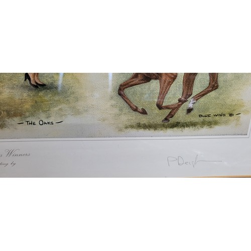 86 - Four signed limited edition Peter Deighan prints of Lestor Piggott winning rides in stripes. Mounted... 