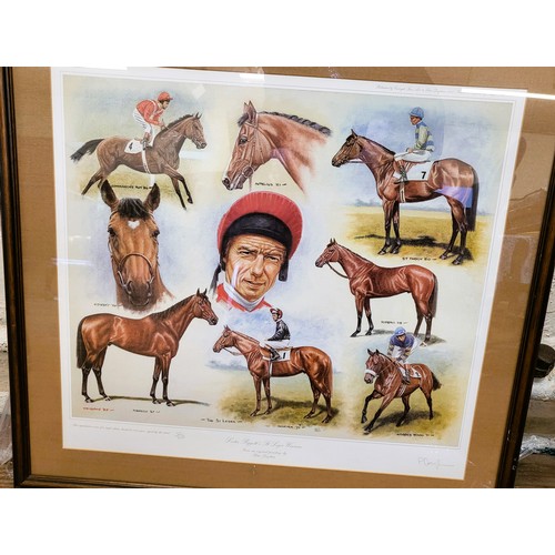 86 - Four signed limited edition Peter Deighan prints of Lestor Piggott winning rides in stripes. Mounted... 