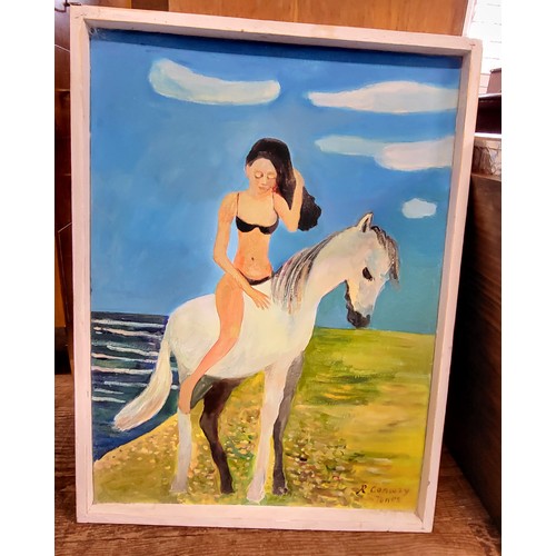 90 - 'Girl on a Horse' painted by Richard Conway-Jones, framed. 80cm x 60cm.