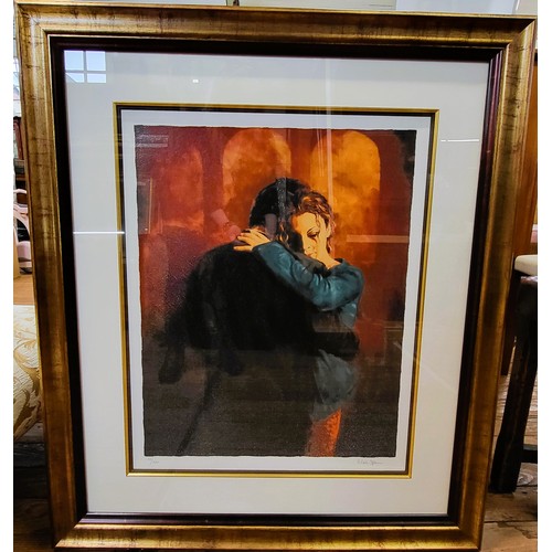 92 - A signed, limited edition 34/250 Mark Spain print of a couple embracing. Framed, mounted and glazed.... 