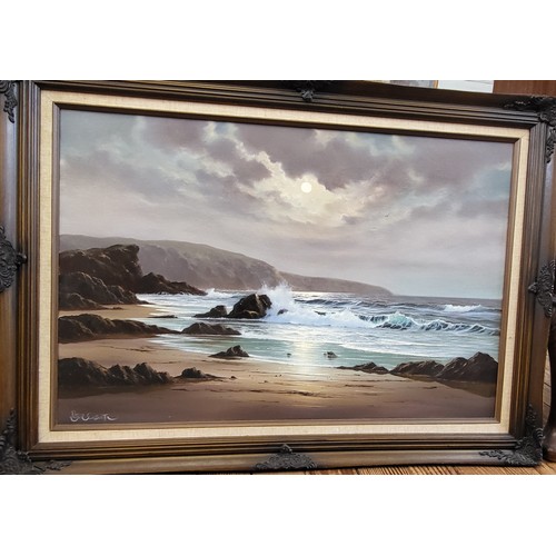 94 - Oil on canvas seascape, waves breaking on the beach, signed Peter Cosslett 1827-1912. Mounted with a... 