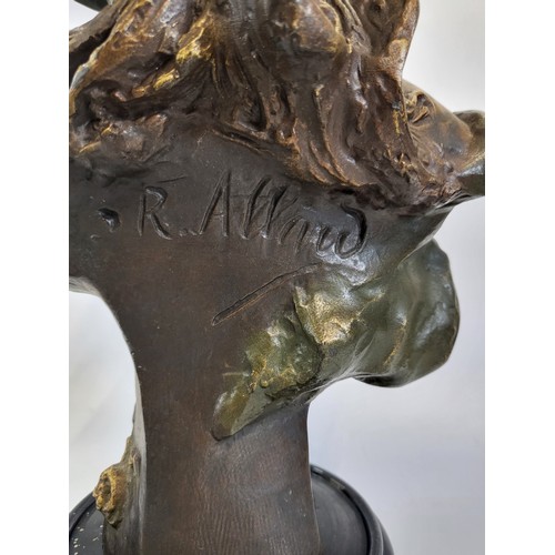 110 - Art Nouveau style bust in regula with gilded bronze patina, signed R Allard. Made in France 1900. 36... 