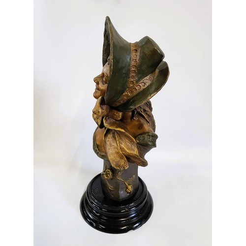 110 - Art Nouveau style bust in regula with gilded bronze patina, signed R Allard. Made in France 1900. 36... 