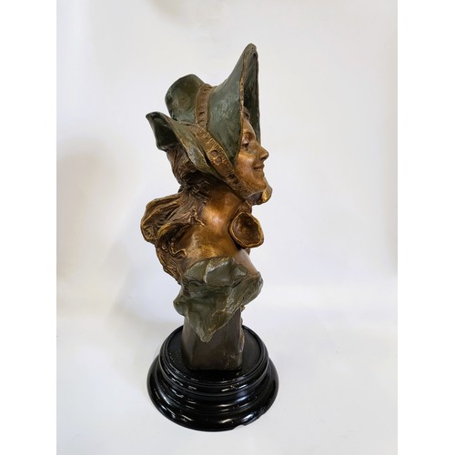 110 - Art Nouveau style bust in regula with gilded bronze patina, signed R Allard. Made in France 1900. 36... 