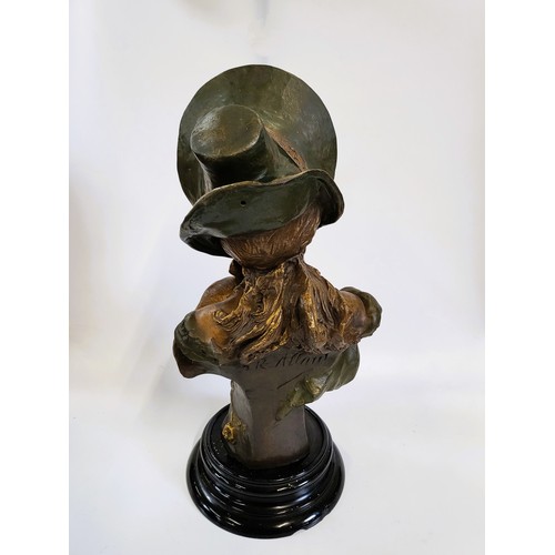 110 - Art Nouveau style bust in regula with gilded bronze patina, signed R Allard. Made in France 1900. 36... 