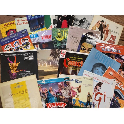 120 - A collection of LPs including musicals: Sound of Music, Gigi, South Pacific, Camelot, Kismet, Oklaho... 