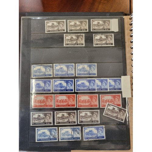 147 - Castle stamps, some in mint condition in black, brown, blue, and red. Various shades.