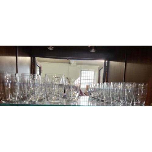 156 - Twelve wine glasses with tinted cup-shaped bowls and sets and part sets of wine glasses and Brandy g... 