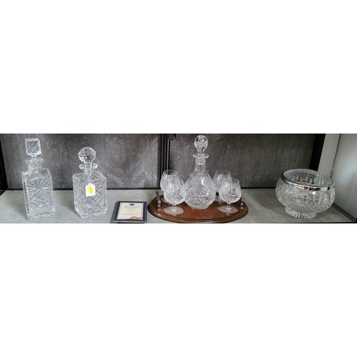 160 - Thomas Webb crystal Brandy decanter set with certificate; two decanters and pot-pourri bowl (4)