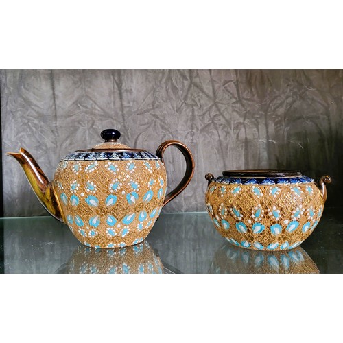 165 - A Doulton Slaters patent tea pot and bowl 20cm, and 12.5cm (lid riveted) (2)