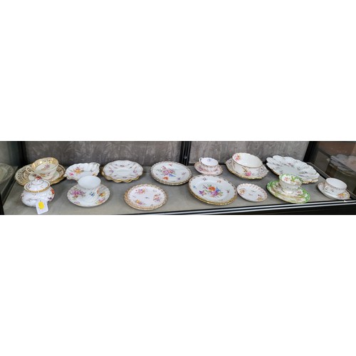 171 - Floral pattern porcelain tea wares including Royal Crown Derby, Dresden and Coalport. (27)