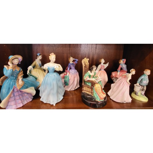 182 - Nine Royal Doulton figures including The Leisure Hour, Invitation, Jack, Judith, Blith Morning, and ... 