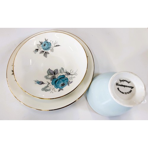 185 - Imperial Contemporary blue rose pattern cups, saucers and plates. (17)