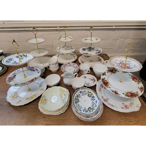 191 - Five three-tier cake stands, tea wares including Royal Albert Narcissus pattern (31)