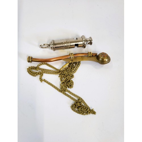 218 - An ARP whistle and a brass Botswain nautical whistle