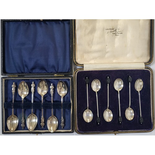 234 - Two sets of six cased silver spoons: Mappin & Webb 1941 & Art Deco coffee spoons 1930 Charles Willia... 