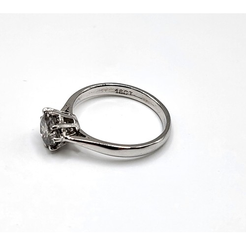 281 - An 18ct white gold solitaire ring of 3/4 of a carat (approx) 6g. Ring size M 1/2