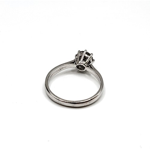 281 - An 18ct white gold solitaire ring of 3/4 of a carat (approx) 6g. Ring size M 1/2