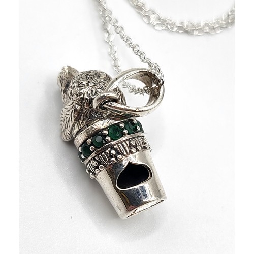 282 - A silver dog whistle (3cm x 1cm) with collar in the form of a pendant necklace (44cm) 10g