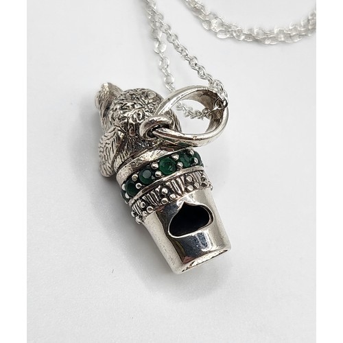 282 - A silver dog whistle (3cm x 1cm) with collar in the form of a pendant necklace (44cm) 10g