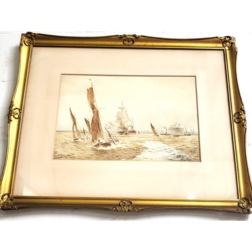 56 - A watercolour of sailing vessels and ships in a busy estuary by C J Norton (after W J Wyllie) 23cm x... 