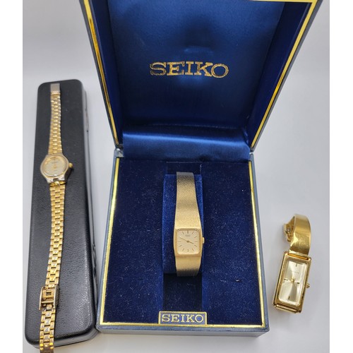 291 - Three ladies watches, includes a Seiko Quartz 1980's dress watch in original presentation box, a Sek... 