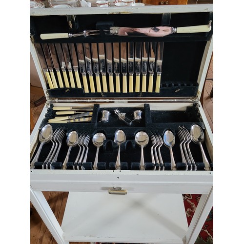 2 - Canteen of cutlery table 76cm x 67cm x 38cm. Cutlery included