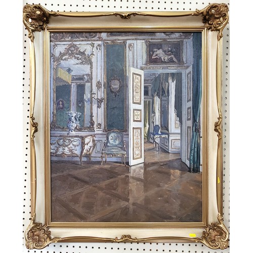 66 - A Carl Koebler oil on canvas, framed circa 1928 depicting interior of Munich Castle, in an ornate gi... 