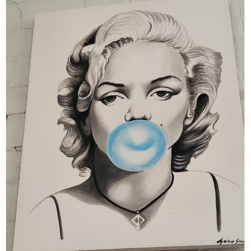 67 - Bubblegum Marilyn Monroe and Audrey Hepburn canvases. 88 x 70cm. indistinguishly signed.