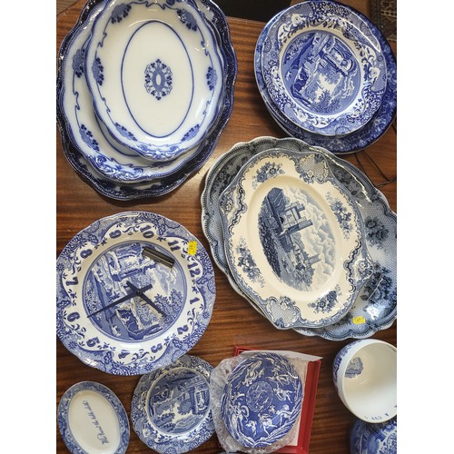 161 - Blue & White tablewares including Pountney's, Copeland Spode, Johnsons Bros. , Booth's, Maling Ware ... 