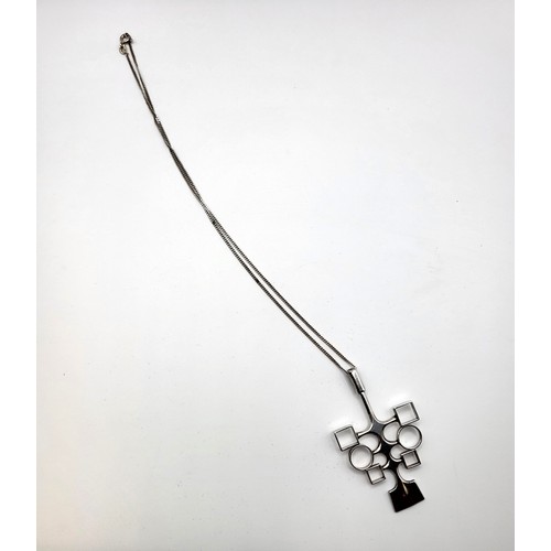 246 - A David-Andersen Norwegian silver Modernist pendant on a silver curb link chain, 42cm/ 16