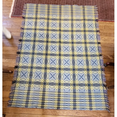 53 - Blue and yellow patterned heavy duty Turkish throw. 230cm x 170cm.