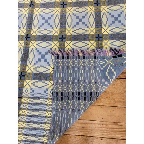 53 - Blue and yellow patterned heavy duty Turkish throw. 230cm x 170cm.