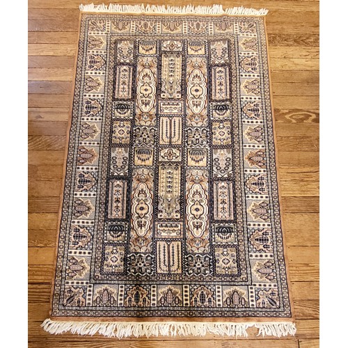 54 - Blue and pink patterned handmade Turkish rug with certificate of authenticity. 180cm x 120cm.