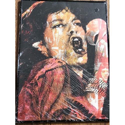 90 - Three pop star images including Mick Jagger 63cm x 47cm, a female singer 54cm x 43cm, and John Lenno... 