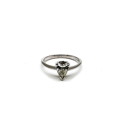 263 - An 18ct white gold pear shaped diamond solitaire ring 90 points approx.  2.3gms Size M