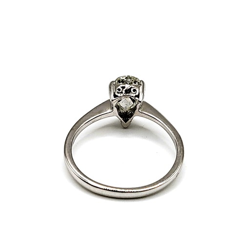 263 - An 18ct white gold pear shaped diamond solitaire ring 90 points approx.  2.3gms Size M