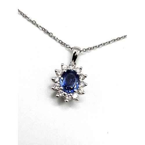 266 - An 18ct white gold sapphire and diamond pendant necklace 41cm trace link chain 1ct approx 2.1gms