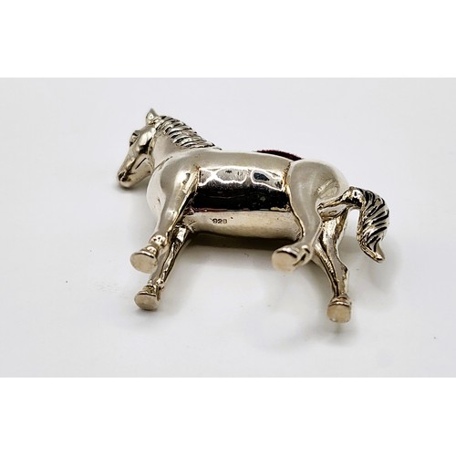 208 - A silver horse pin cushion stamped 925  4cm x 4cm. 18.6gms