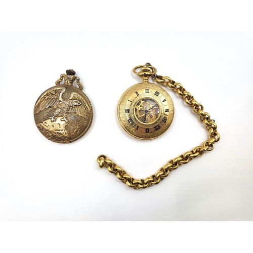 300 - Two gilt fob watches, one Rotary with chain Roman numerals on front casing and foliage decoration on... 