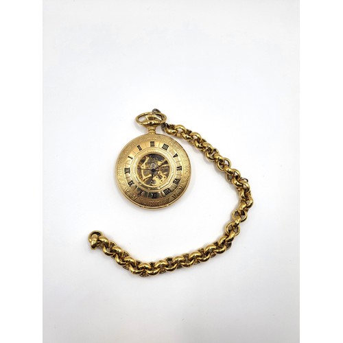 300 - Two gilt fob watches, one Rotary with chain Roman numerals on front casing and foliage decoration on... 