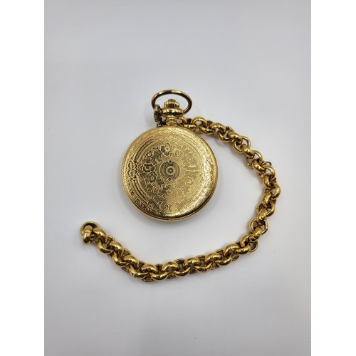 300 - Two gilt fob watches, one Rotary with chain Roman numerals on front casing and foliage decoration on... 