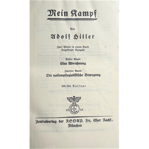 133 - A 1938 edition of Mein Kampf by Adolf Hitler. Complete with outer cover. With annotation to Willi Er... 