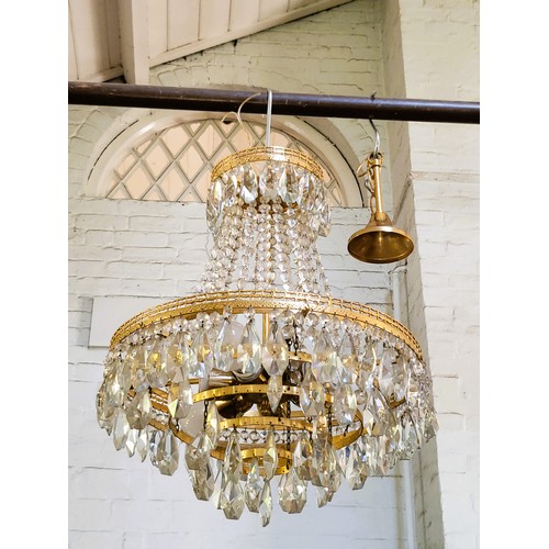 10 - A tiered chandelier lead crystal lustre droplets with six bulbs (a number of droplets absent). 60cm ... 